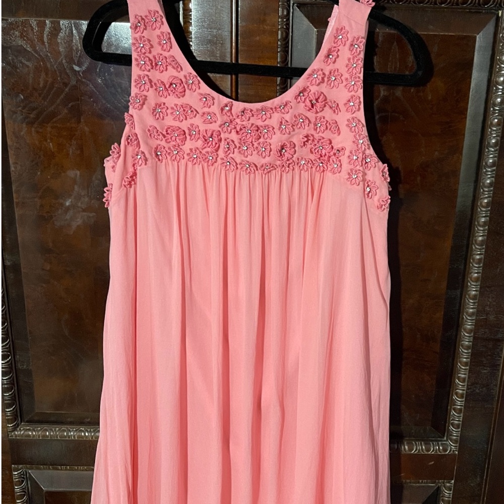 Betsey Johnson pink flowers appliqué party dress